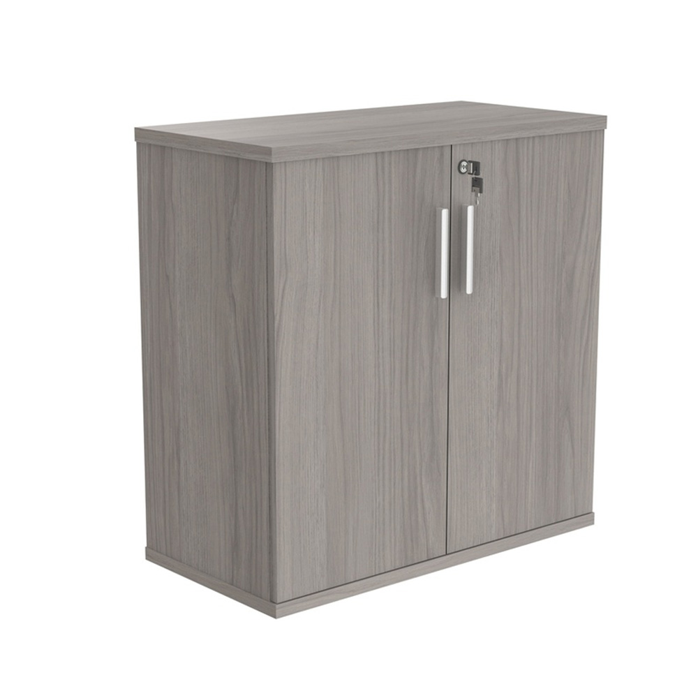 Lockable alsaskan grey oak - dark grey wooden cupboard with 2-doors, lock and silver handles