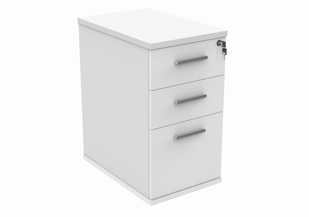 Desk High Pedestal D600, 3 drawer with lockable top drawer. Finished in artic white.
