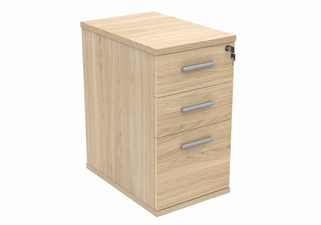 3 drawer desk high pedestal, 600 deep. With lockable top drawer.