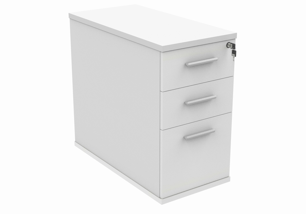 800 deep desk high pedestal. 3-drawer with lockable top drawer. Finished in Artic White.
