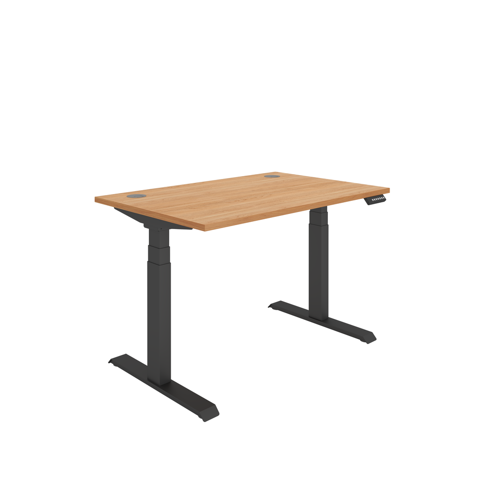 Beech top and black frame, dual motor sit stand desk.