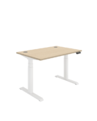 Oak top, dual motor sit stand desk - 1200x800, white frame.