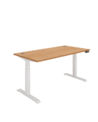 Dual Motor Sit Stand Desk - Scratch-resistant MFC desk top with cable management ports. Beech tops with white frame.