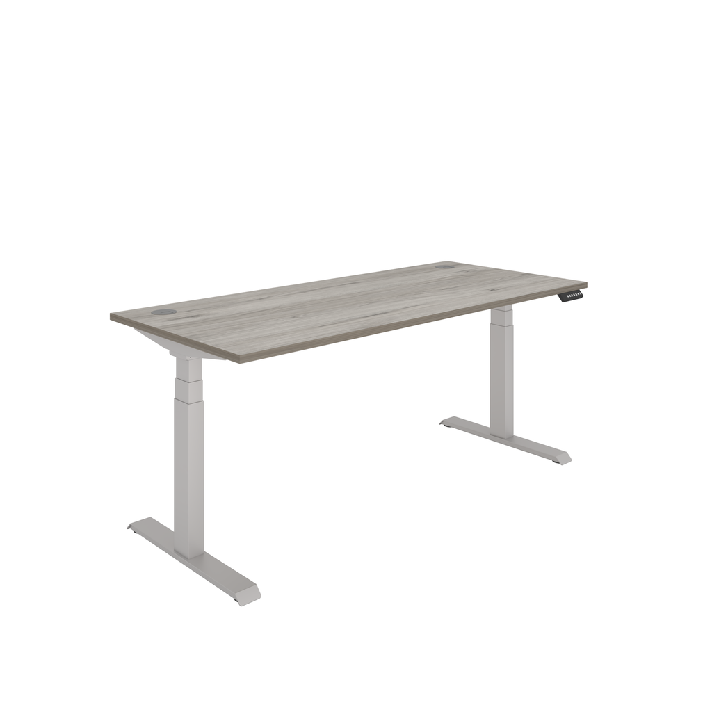 Dual Sit Stand Desk - 180w x 800d height adjustable silver frame with wooden MFC top