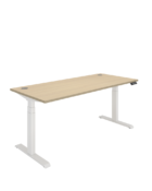 Dual Sit Stand Desk - height adjustable desk with an Oak top and white frame, Electricity powered.
