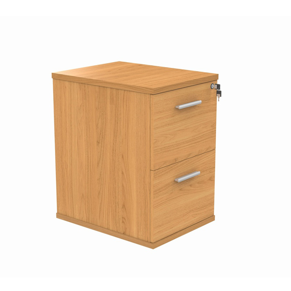 Norwegian Beech, wooden 2 drawer filing cabinet with lock, and silver handles.