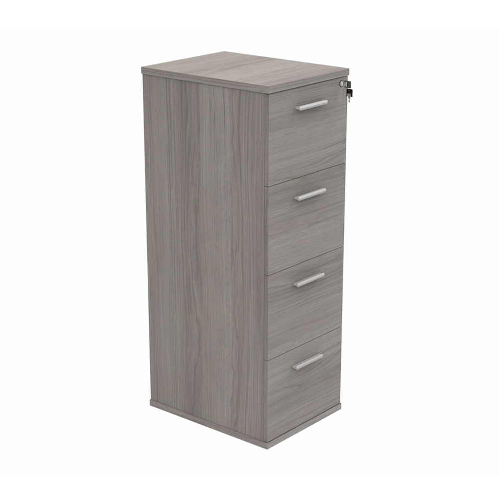 Alaskan Grey Oak. 4 drawer filing cabinet with lock and silver handles.