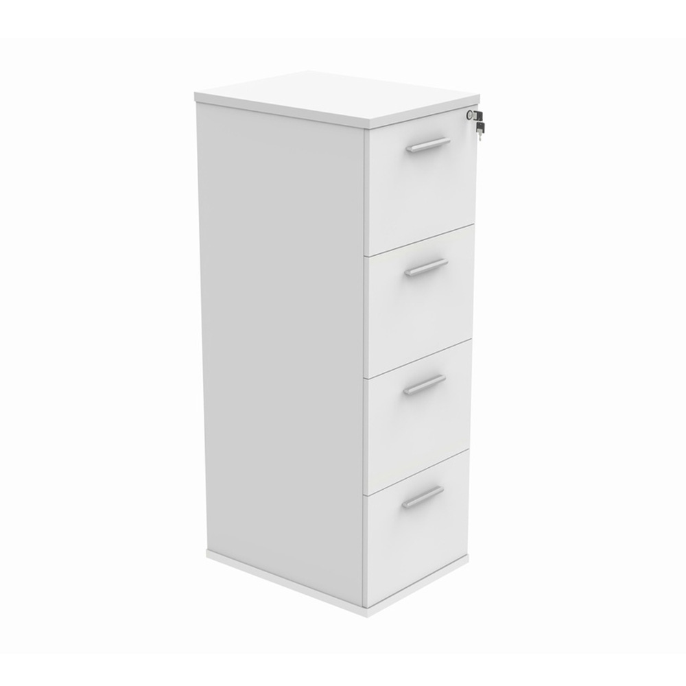 Artic White 4 drawer wooden filing cabinet with lock.