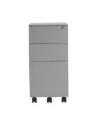 Steel Foolscap Pedestal with 3 drawers and lockable top drawer. Shown in Silver painted steel
