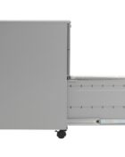 Side view of a 3-drawer under desk mobile pedestal with foolscrap drawers. One drawer is shown fuller open.