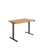 Beech top and Black frame height adjustable, single sit stand desk.