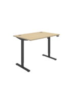 Single motor height adjustable modern desk with electric height flexibility. Oak top with black frame.