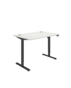 Single Motor Sit Stand Desk - white top with black frame.