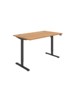 Single Motor Sit Stand Desk with Black frame and Beech Top.