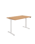 Electric height-adjustable desk - single motor and easy to use control panel. Beech top with white frame.