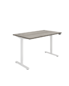 Electric powered - Single Motor Sit Stand Desk. Grey Oak top with White frame finish.