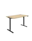 Single Motor Sit Stand Desk - Easy-to-use, electric height adjustable desk with control panel for setting optimal desk height at the push of a button. Oak top and black frame finish.
