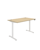 Single Motor Sit Stand Desk - Height-adjustable suitable for home office and perfect for hybrid working. Oak top with white frame.