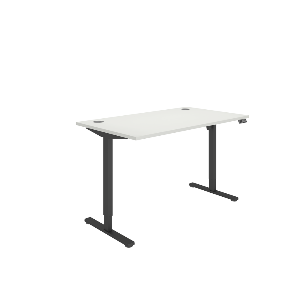 Single Motor Sit Stand Desk - Ergonomic workstation promoting better posture and improved blood circulation. White top with black frame.