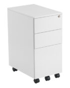 Steel foolscap mobile pedestal shown in white with black castors - 3 drawer.