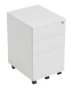 Steel Foolscap, 3 drawer pedestal. Mobile (provided with castors), lockable, and shown in white steel.