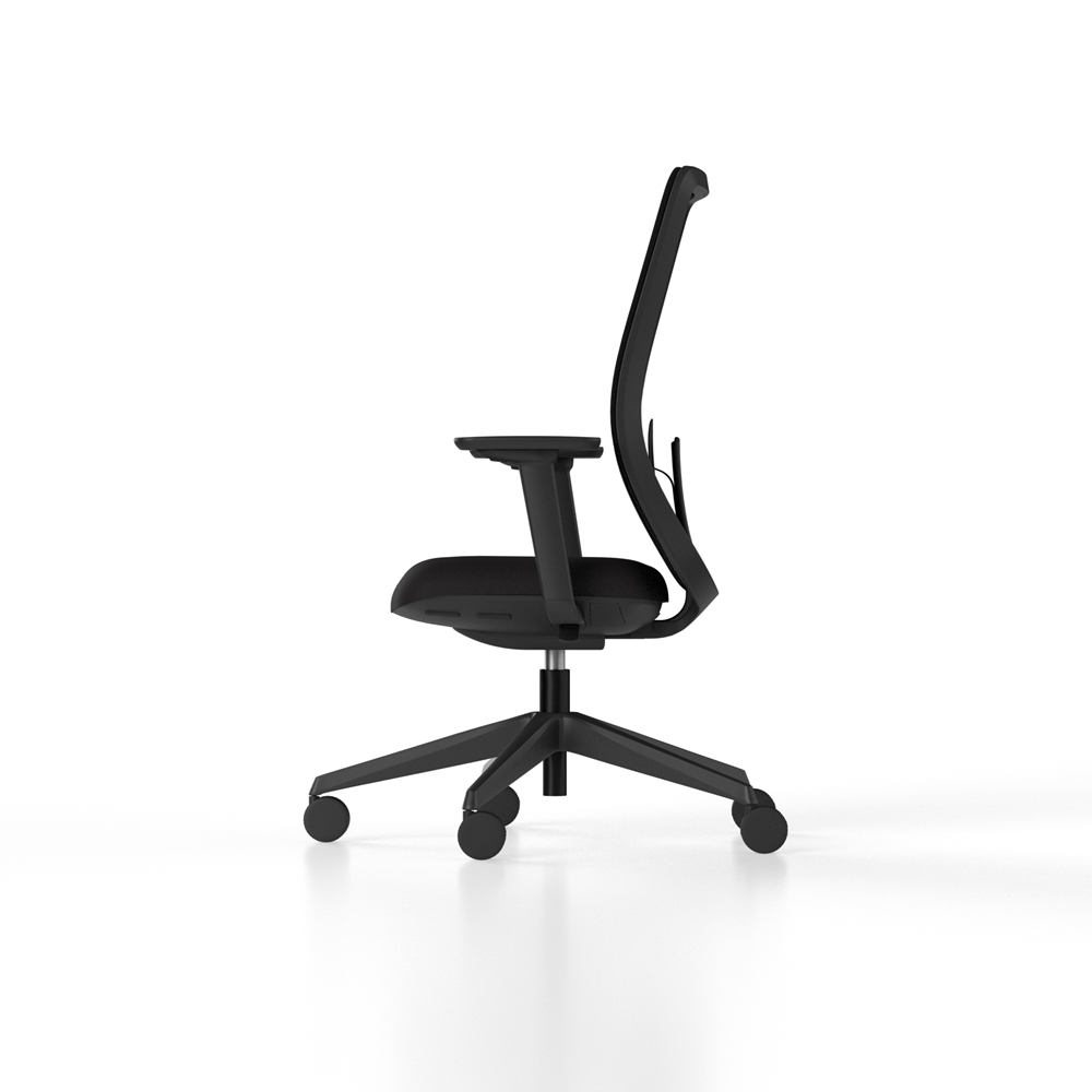 Stylish black mesh back, ergonomic office chair with adjustable features to match your body shape and size. Upholstered seat pad and black 5 star base.