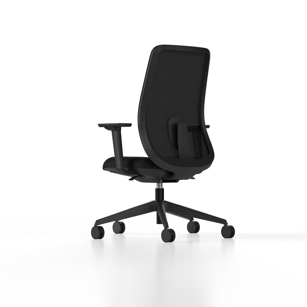 Black mesh back, ergonomic office chair with adjustable settings to match your body shape and size. Upholstered seat pad and black 5 star base.
