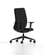 Black - Ergonomic back office chair with a breathable mesh back, adjustable lumbar support, height and width adjustable arms, and dynamic tilt mechanism.