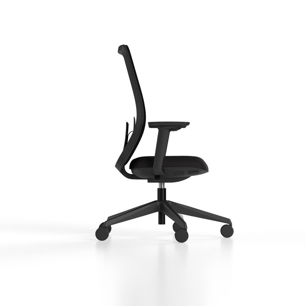 Ergonomic mesh back - office chair with adjustable lumbar support, height and width adjustable arms, and dynamic tilt mechanism.