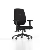 High back ergonomic office chair with a medium seat and multi-functional arms. Moulded outer back, lumbar support, and adjustable features.