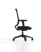 Mesh back ergonomic task chair with black upholstered seat, arms and 5 star castor base.