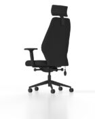 Black Upholstered - high back chair with headrest. The Up chair has adjustable ergonomic features including seat slide, back support, pump up lumbar, flex-front posture seat, headrest, and multifunctional arms.