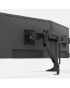 Ergonomic double monitor arm -showing the back of the screens attached to the dual monitor arm