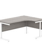 Double upright radial crescent desk, with MFC top and white frame.