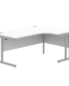 Double upright radial workstation with 25mm white top and silver frame.