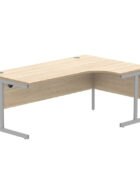 Radial double upright desk with oak MFC top and silver frame