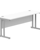 Office desk - double upright rectangular desk with cantilever frame. Finished with a white MFC top and silver frame.