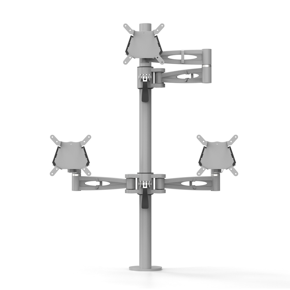 Triple monitor arm shown in silver (can hold up to 3 screens)