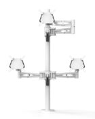 White monitor arm with triple monitor capacity. Shown in white.