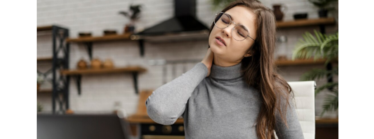 women stretching her neck to reduce strain