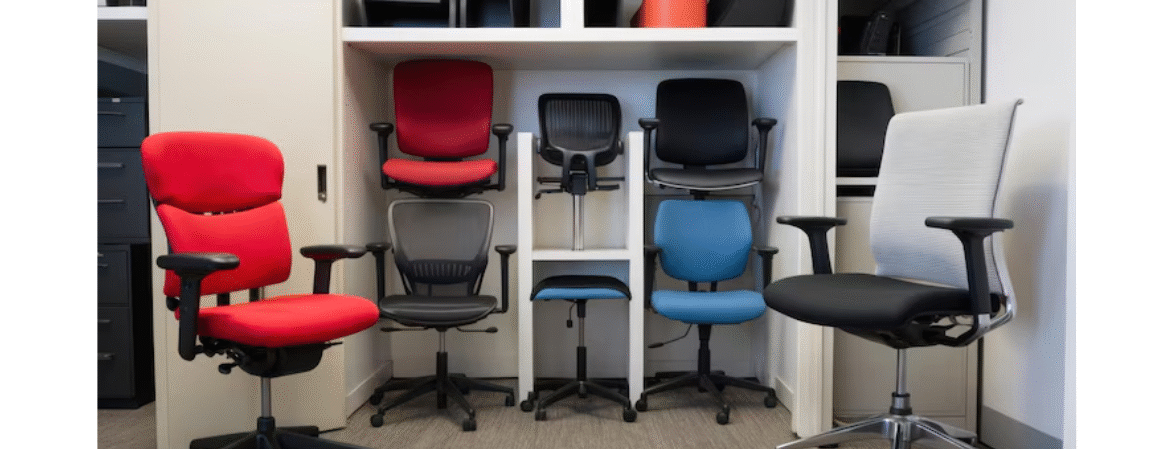 cluster of different types of office chairs