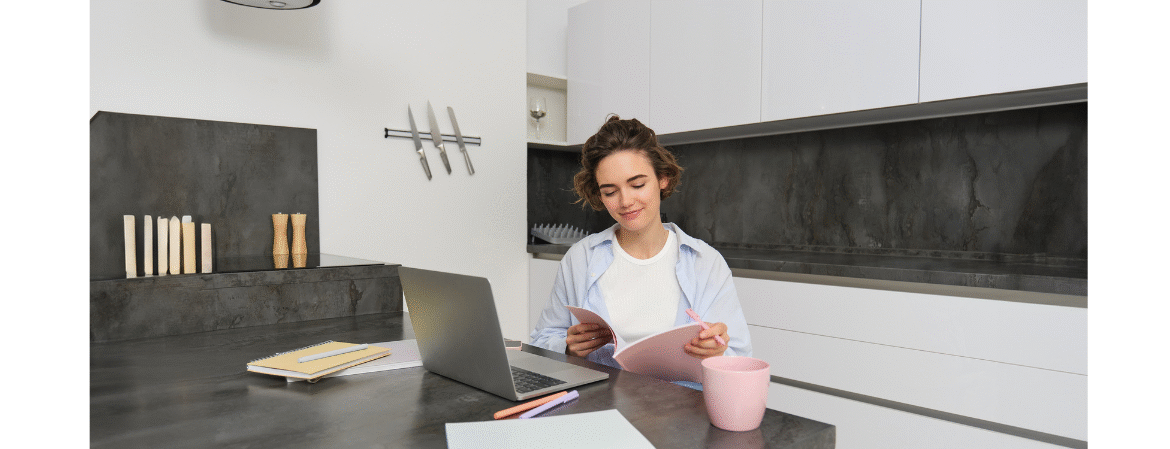 women working from home in the kitchen