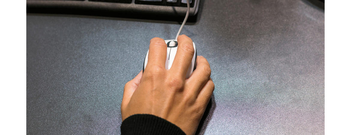 a white and wired office mouse