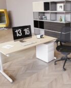 Double rectangular desk - sturdy cantilever frame with MFC top and modesty panel.