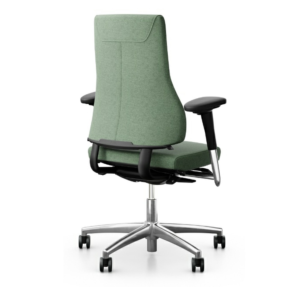 Ergonomic High Back Office Chair - Flokk RH Axia 2.4. With extra high back, extra thick cushion. Responsive tilt mechanism and adjustable features. Back View.