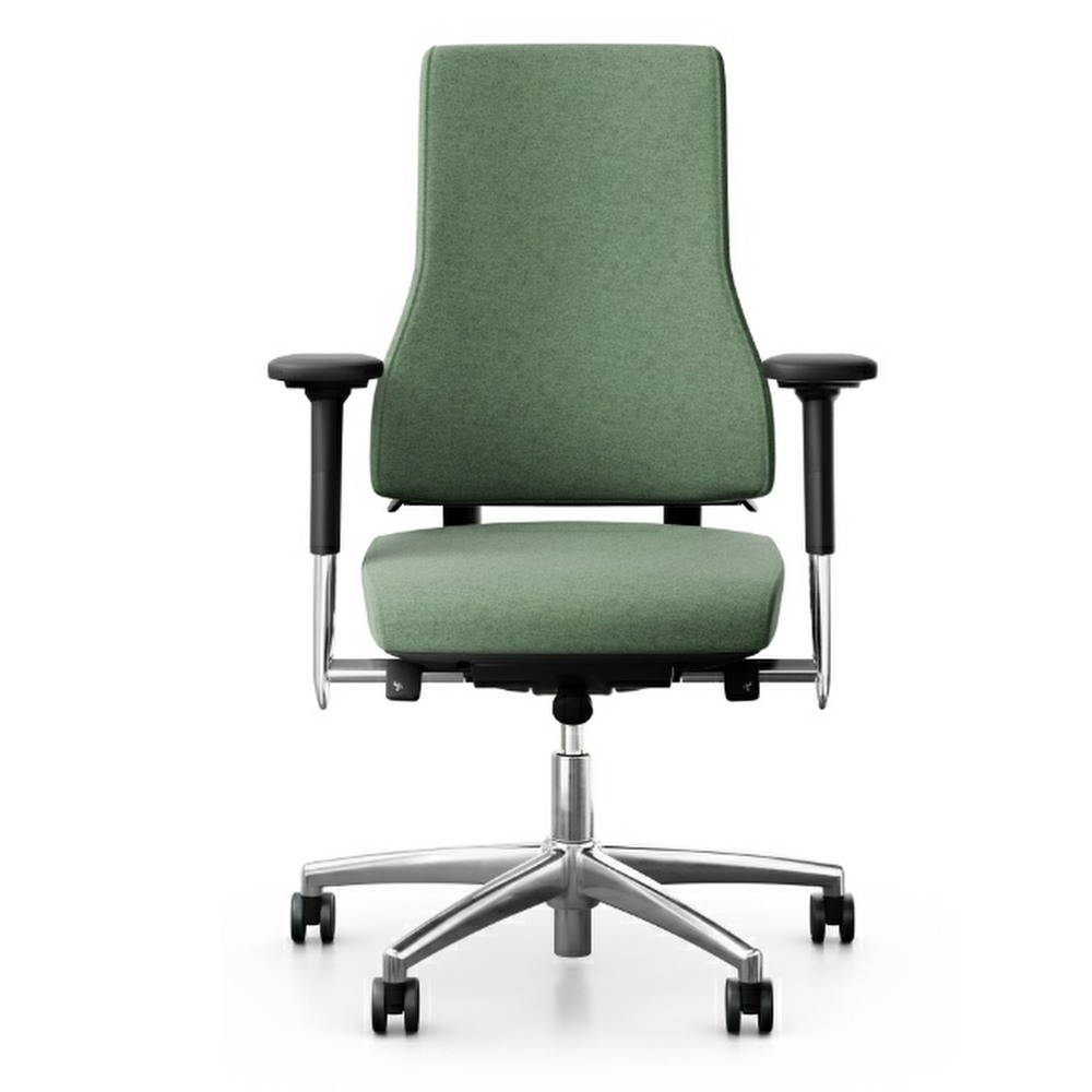 Flokk RH Axia 2.4 Ergonomic Office Chair with extra high back, extra thick cushion. Responsive tilt mechanism and adjustable features. Front View.
