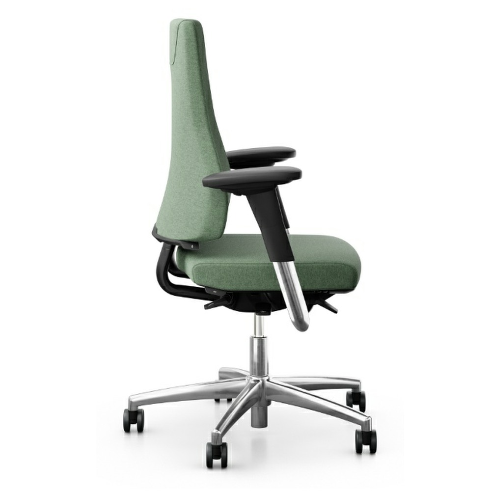 Flokk RH Axia 2.4 Ergonomic Office Chair with extra high back, extra thick cushion. With Adjustable features. Side View.