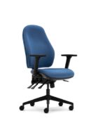 Ergonomic Task Chair - Orthopaedica 100 Series by Torasen. Finished in a Blue upholstery. High back with optional height adjustable / fold down arms.