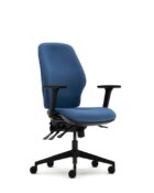 Orthopaedica 200 series task chair with height adjustable arms. Upholstered in a Era blue fabric, independent or synchro mech, optional ergonomic features including lumbar and thoracic support.