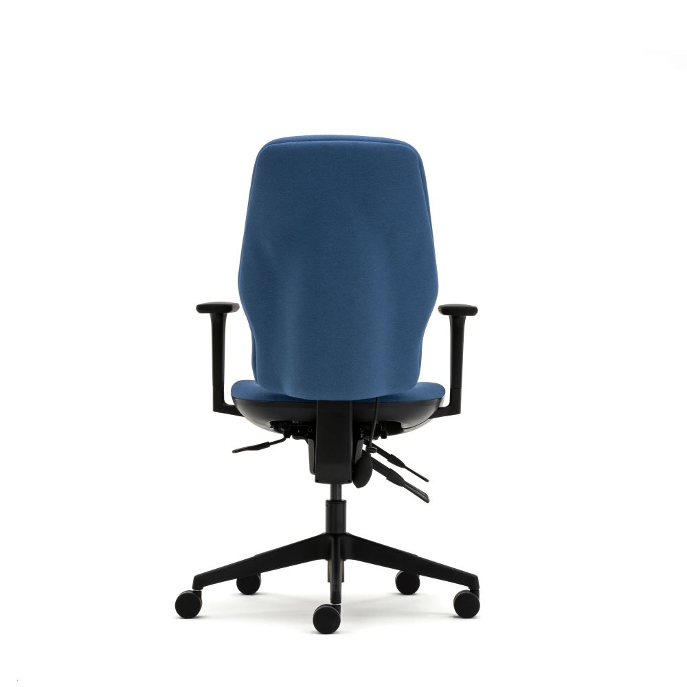 Back View - Senator Torasen Orthopaedica 200 series task chair with height adjustable arms. Fully upholstered in a blue fabric, independent or synchro mech, optional ergonomic features.